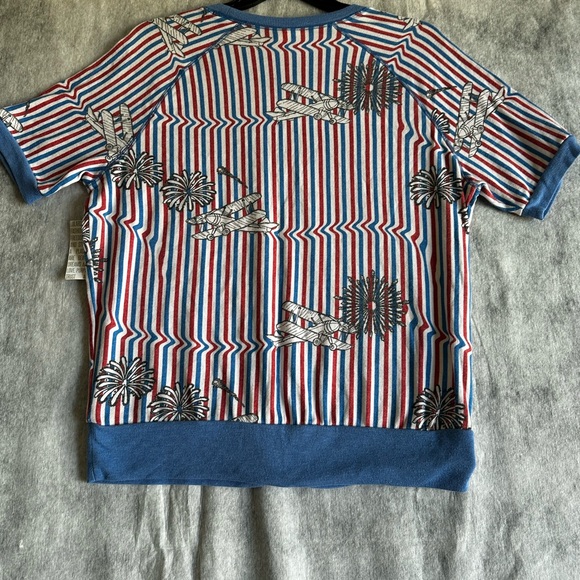 LULA ROE SIMPLY COMFORTABLE TOP SHORT SLEEVE PLANES PATRIOTIC WOMENS SZ LARGE - Picture 7 of 10